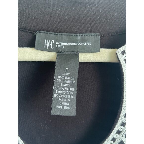 INC International Concepts Embroidered Black & Ivory Short Sleeve Dress Size P - Picture 2 of 5